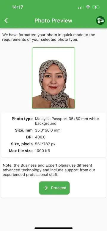 7ID App: Malaysian passport photo example