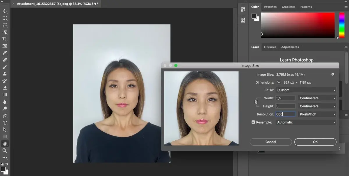 Cropping a Malaysian passport photo at Photoshop