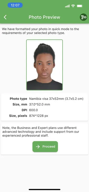 7ID App: Namibia Visa Photo in seconds