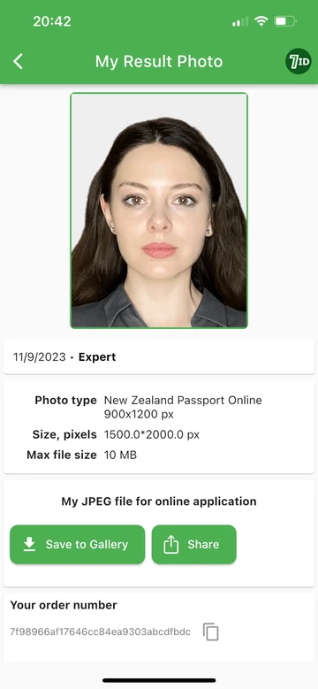 7ID App: New Zealand Passport Photo Example