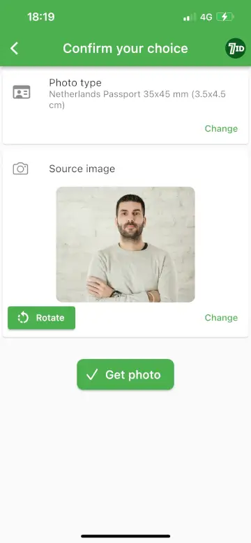 7ID App: Dutch Passport Photo Size