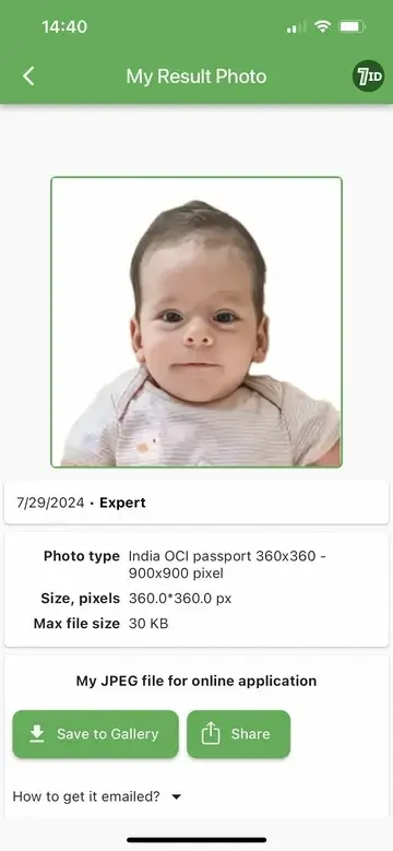 7ID App: OCI Child Photo Example