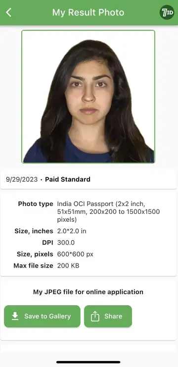 7ID App: OCI card Photo Example