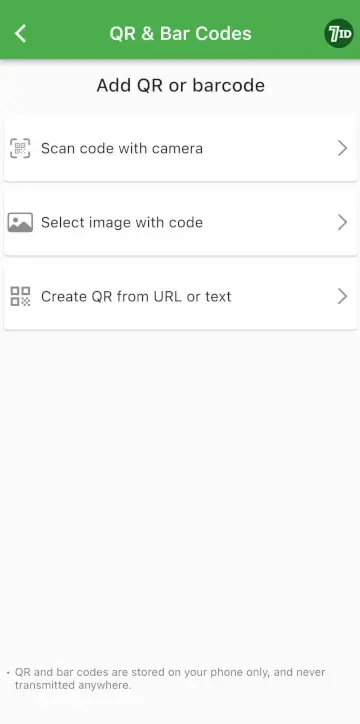 7ID App: Easily add a new QR or Bar code