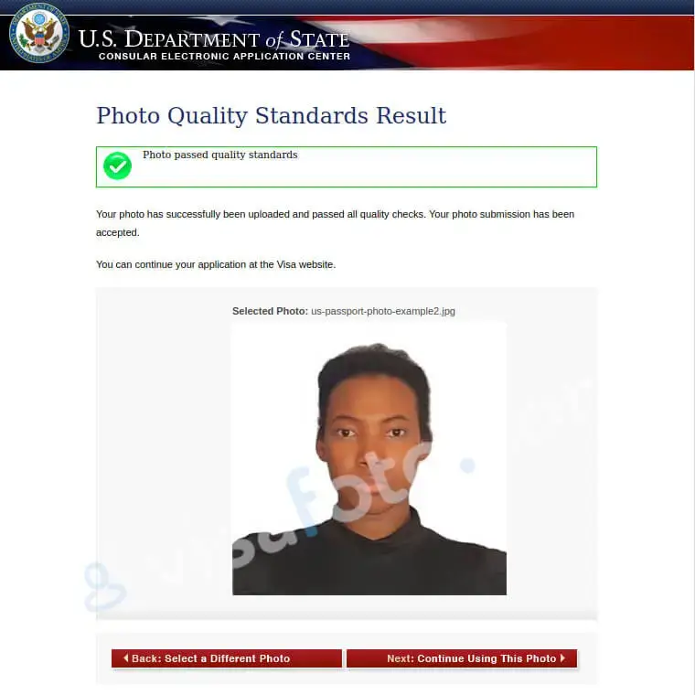 USA passport photo accepted by Department of State website